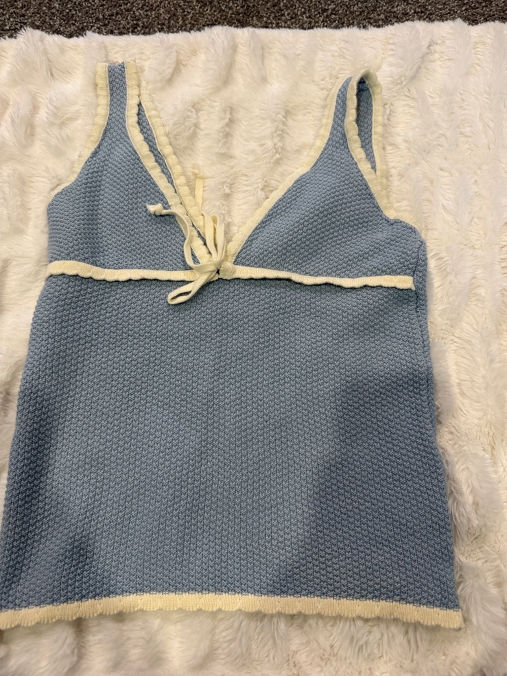 Djerf Avenue Light Blue Knit Tank with Cream Trim